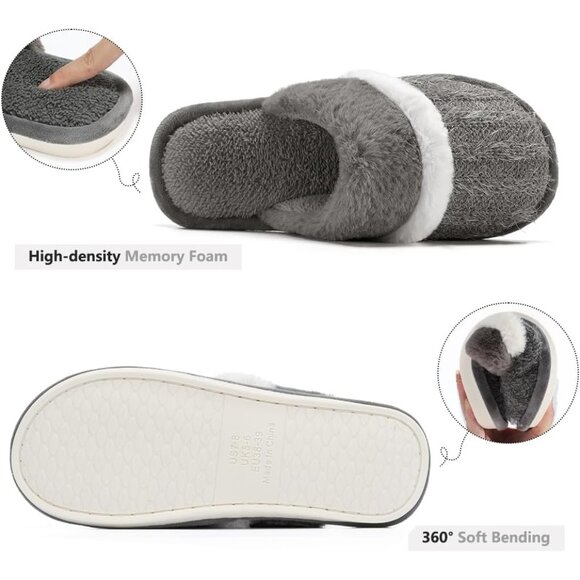 Women's  Grey  Cozy Comfy Memory Foam Slippers Slip-On Indoor House Shoes - Picture 3 of 6